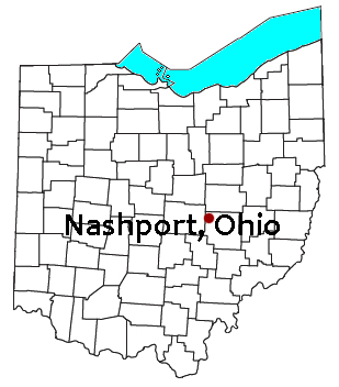 Ohio map showing location of Nashport
